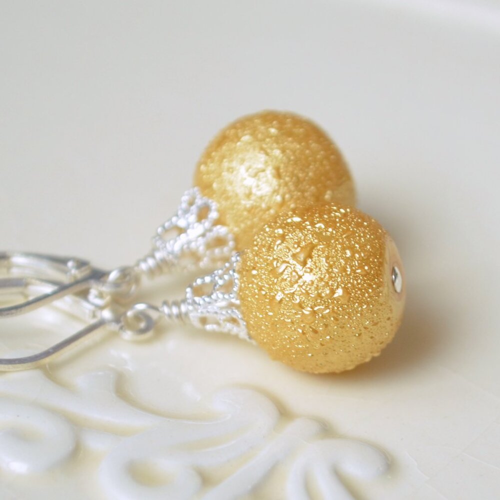 Pale Yellow Christmas Earrings in Silver - Hand Made in Canada